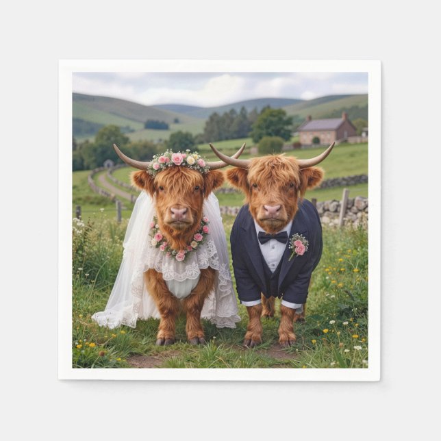Scottish Wedding Highland Cows Napkin (Front)