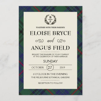 Scottish wedding traditional tartan pattern custom invitation