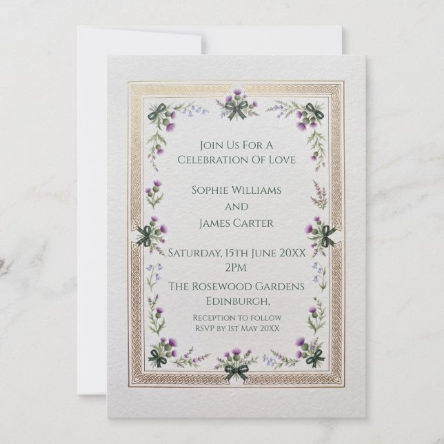 Scottish Wildflower Frame Wedding Invitation (Front)