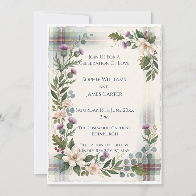 Scottish Wildflower Thistle Rose Wedding Invitatio Invitation (Front)