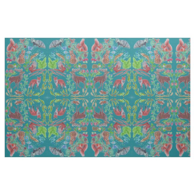 scottish wildlife fox stag badger squirrel thistle fabric (Yard)