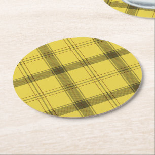 Scottish Yellow Tartan Round Paper Coaster