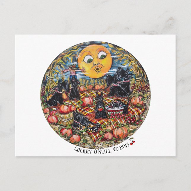 ScottishTerrier Halloween Picnic Postcard (Front)