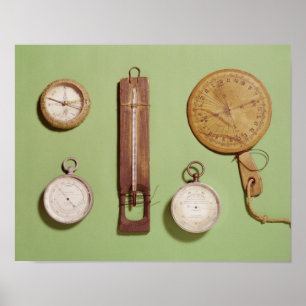 Scott's compass, thermometer, sundial, poster