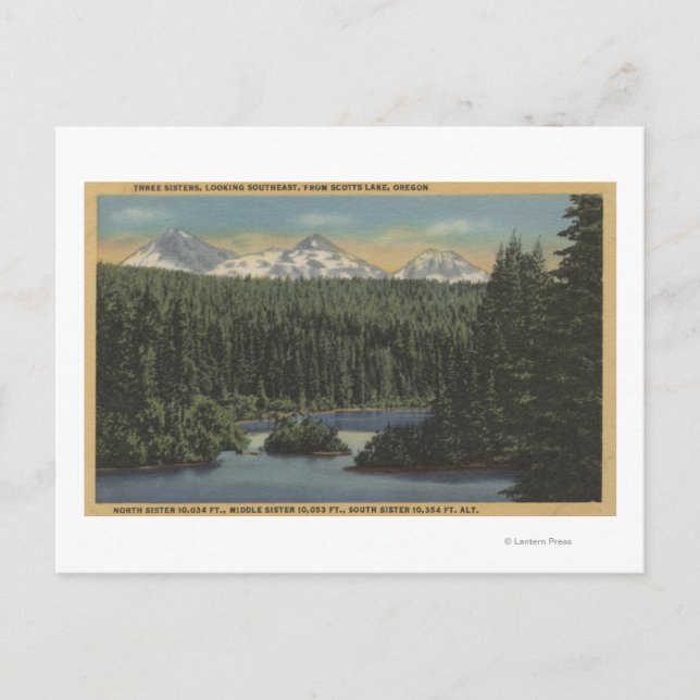 Scotts Lake, Oregon - View of Three Sisters Postcard (Front)