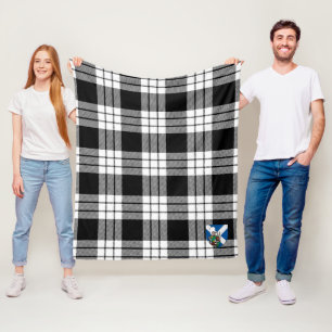 Scotts MacFarlane Black & White Tartan Plaid Fleece Blanket