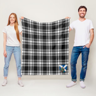Scotts Menzies Black & White Modern Tartan Plaid Fleece Blanket