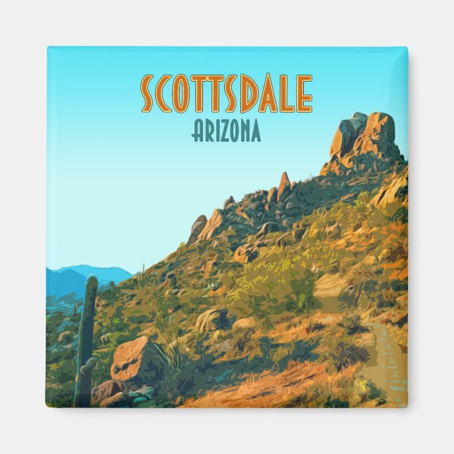 Scottsdale Arizona Cactus and Mountain Vintage Magnet (Front)