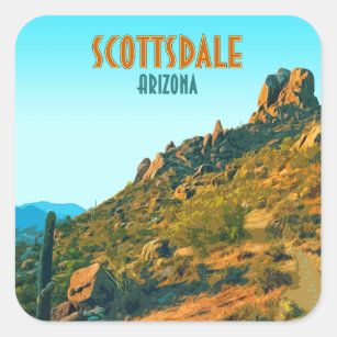 Scottsdale Arizona Cactus and Mountain Vintage Square Sticker