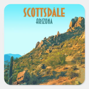 Scottsdale Arizona Cactus and Mountain Vintage Square Sticker
