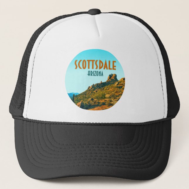 Scottsdale Arizona Cactus and Mountain Vintage Trucker Hat (Front)