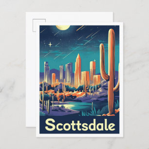 Scottsdale Arizona Vintage Travel Illustration Postcard