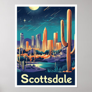 Scottsdale Arizona Vintage Travel Illustration Poster