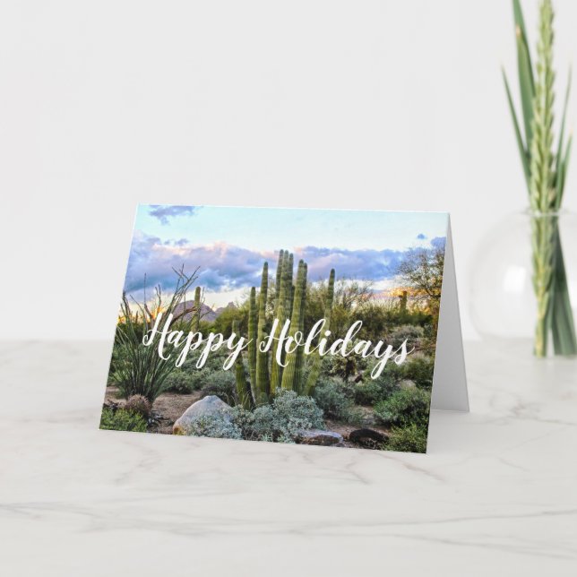 Scottsdale Succulent Sunset, Happy Holidays Holiday Card (Front)
