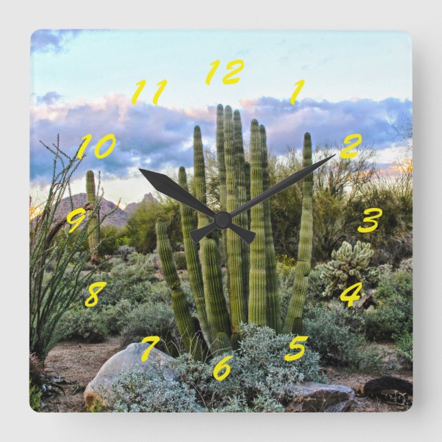 Scottsdale Succulent Sunset Square Wall Clock (Front)