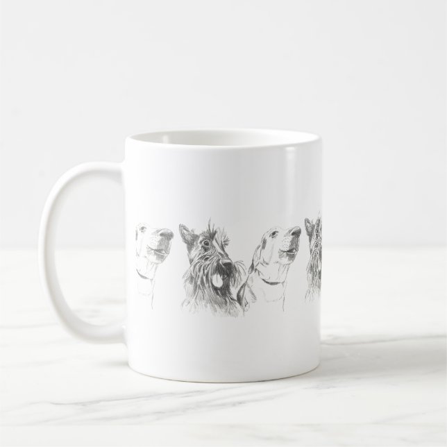 Scotty Dog and Labrador Friends ink Illustration Coffee Mug (Left)