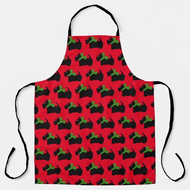 Scotty Dog and Tartan Merry Christmas Apron (Front)
