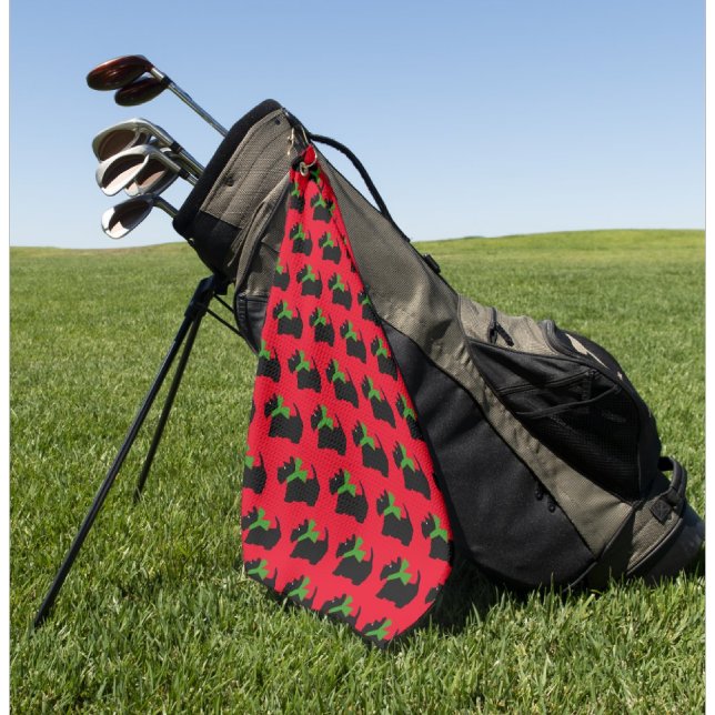 Scotty Dog and Tartan Merry Christmas Golf Towel (Tee it up!)