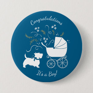 Scotty Dog Baby Shower Puppy Scottish Terrier Blue 7.5 Cm Round Badge