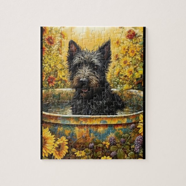 Scotty Dog in Garden Pot Amongst Flowers Puzzle (Vertical)
