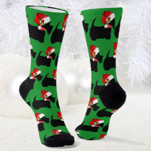 Scotty Dogs in Santa Hats Novelty Christmas Socks