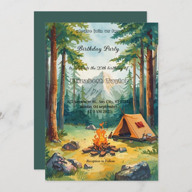 scout Camping party birthday invitation (Front/Back)