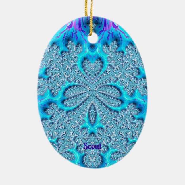 SCOUT ~ EASTER EGG ~ FRACTAL Blue Purple  Ceramic Ornament (Back)