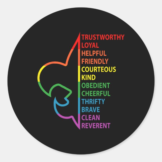 Scouting Law Scouting Camping Rainbow Colourful  Classic Round Sticker (Front)