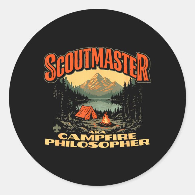 Scoutmaster_ Campfire Philosopher Funny Scouting Classic Round Sticker (Front)