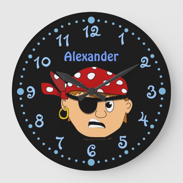 Scowling Boy Pirate Personalised Clock w/ Minutes (Front)