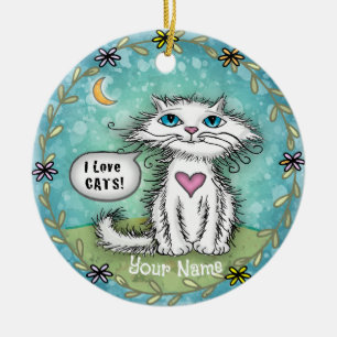Scraggles Cat I Love Cats Ceramic Ornament