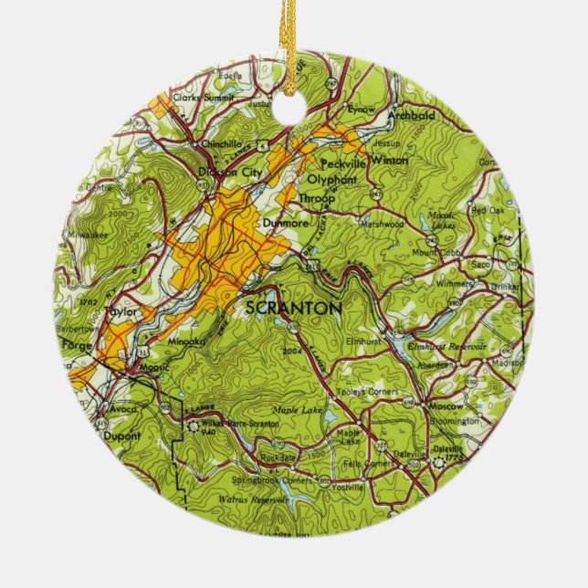Scranton PA Vintage Map Ceramic Ornament (Back)