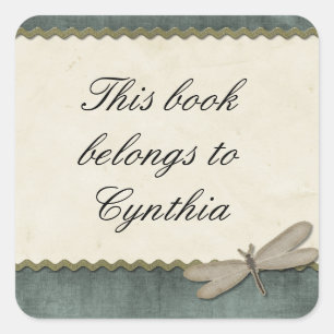 Scrap Green Dragonfly and Ribbon Personalised Square Sticker