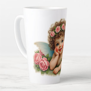 Scrap picture - Vintage Fairy child lying in roses Latte Mug