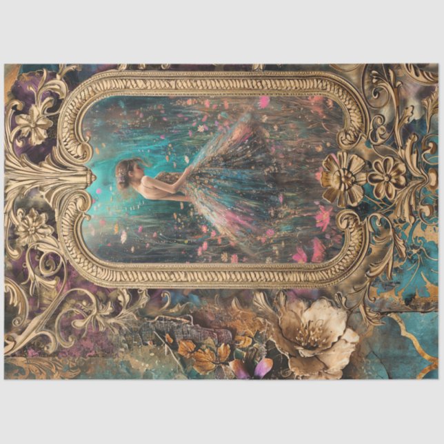 Scrapbook Collage, Gilded Frame, Girl in a Field Tissue Paper (Front)