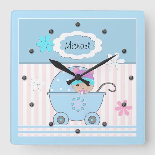 Scrapbook for boy square wall clock (Front)