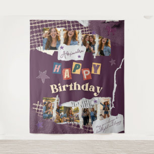 Scrapbook Style Party Photo Birthday Backdrop Tapestry