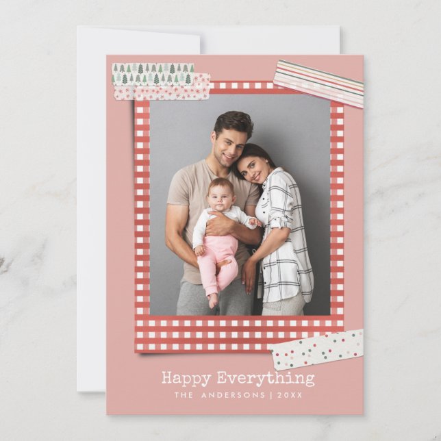 Scrapbooking Holidays | Gingham Frame photo Holiday Card (Front)