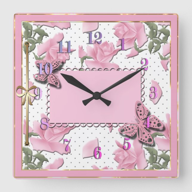 Scrapbooking pink square wall clock (Front)
