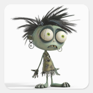 Scrappy Ghoul – Skeletal Punk Zombie Square Sticker