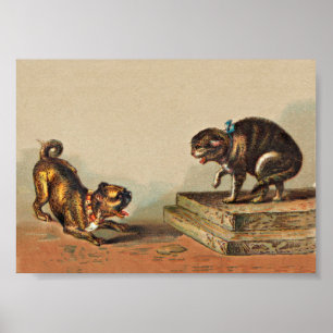 Scrappy Pug Dog and Kitty Poster