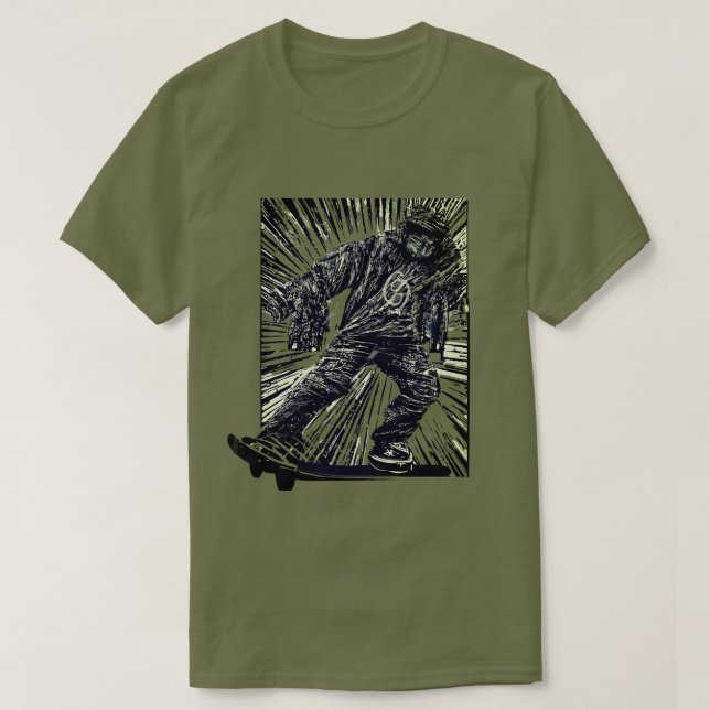 Scratchboard Graphic Skateboard T-Shirt (Design Front)
