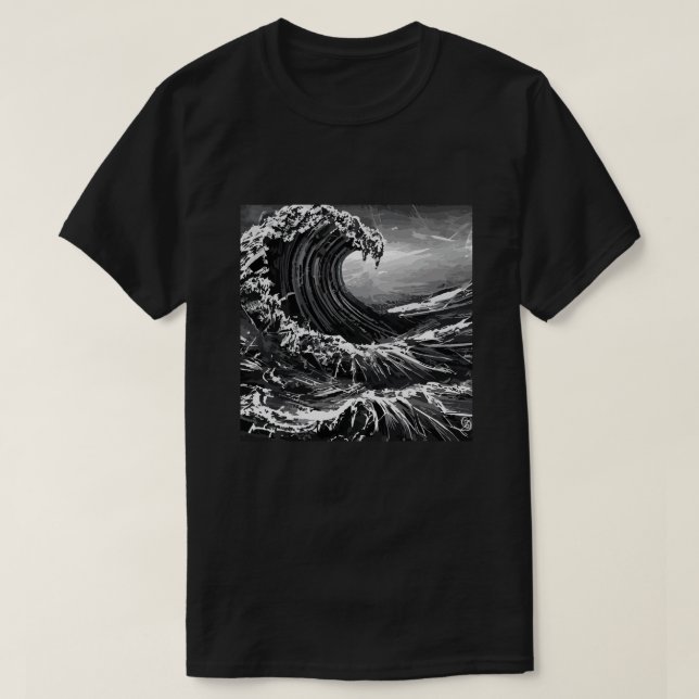 Scratchboard Graphic Tsunami T-Shirt (Design Front)