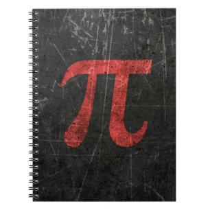 Scratched and Aged Red Pi Math Symbol on Black Notebook