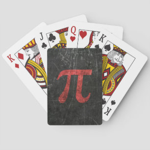 Scratched and Aged Red Pi Math Symbol on Black Playing Cards