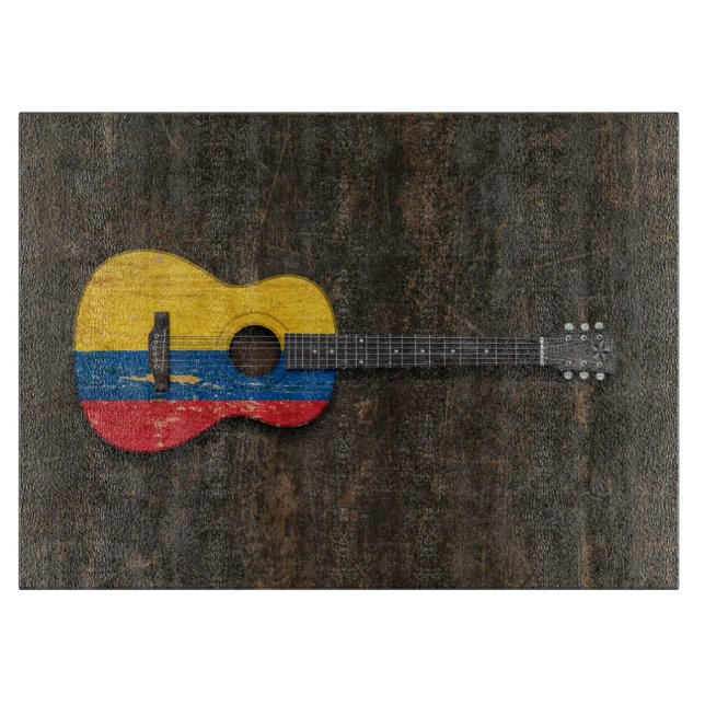 Scratched and Worn Colombian Flag Acoustic Guitar Cutting Board (Front)