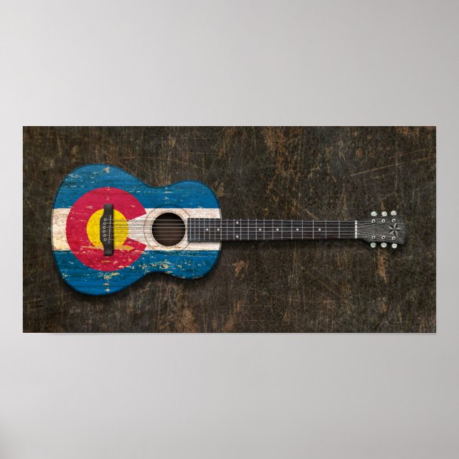 Scratched and Worn Colorado Flag Acoustic Guitar Poster (Front)