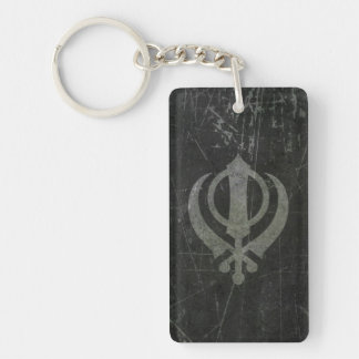 Scratched and Worn Grey Sikh Khanda Symbol Key Ring