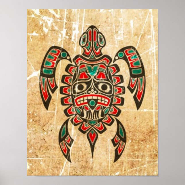 Scratched and Worn Haida Spirit Sea Turtle Poster (Front)