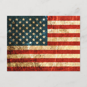 Scratched and Worn Vintage American Flag Postcard